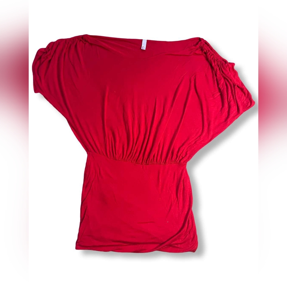 Lani Red Flowy Scoop-Neck Cinched Waist Short-Sleeve Top/Dress
